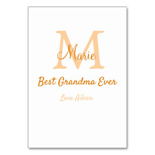 simple minimal best Grandma ever orange monogram Table Number