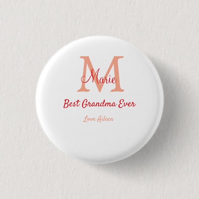 simple minimal best Grandma ever red monogram text 3 Cm Round Badge (Front)