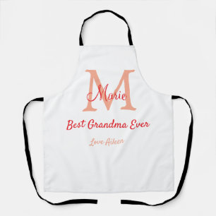 simple minimal best Grandma ever red monogram text Apron