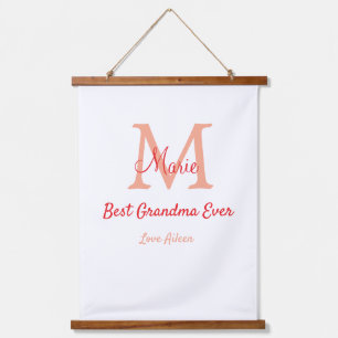 simple minimal best Grandma ever red monogram text Hanging Tapestry