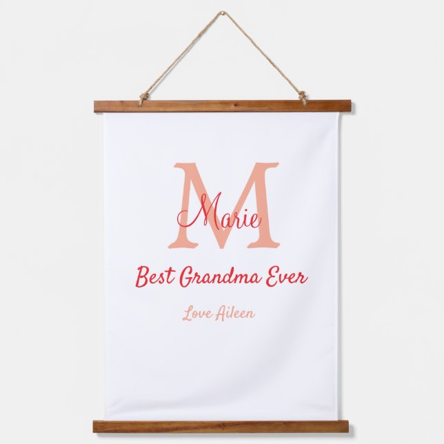 simple minimal best Grandma ever red monogram text Hanging Tapestry (Front)