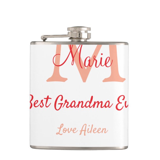 simple minimal best Grandma ever red monogram text Hip Flask (Front)