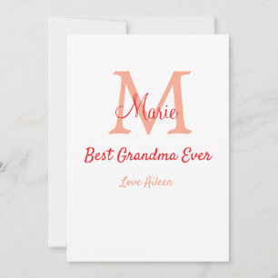 simple minimal best Grandma ever red monogram text Holiday Card