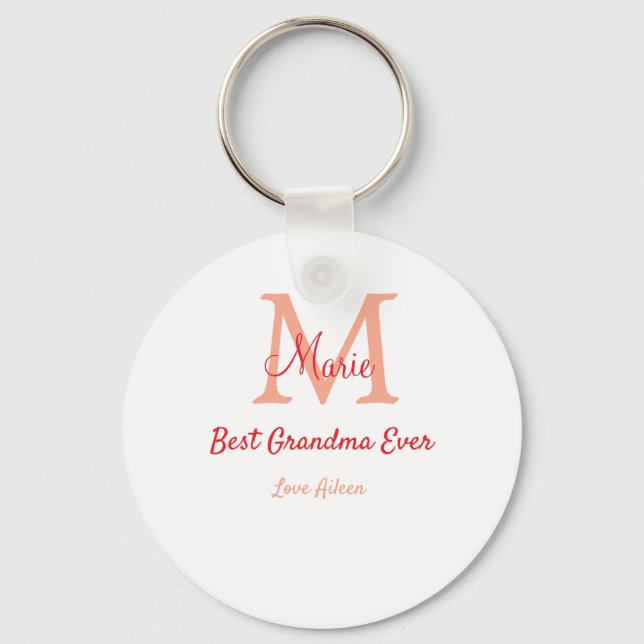 simple minimal best Grandma ever red monogram text Key Ring (Front)