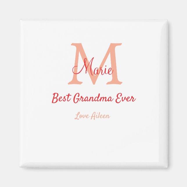 simple minimal best Grandma ever red monogram text Magnet (Front)