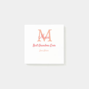 simple minimal best Grandma ever red monogram text Post-it Notes