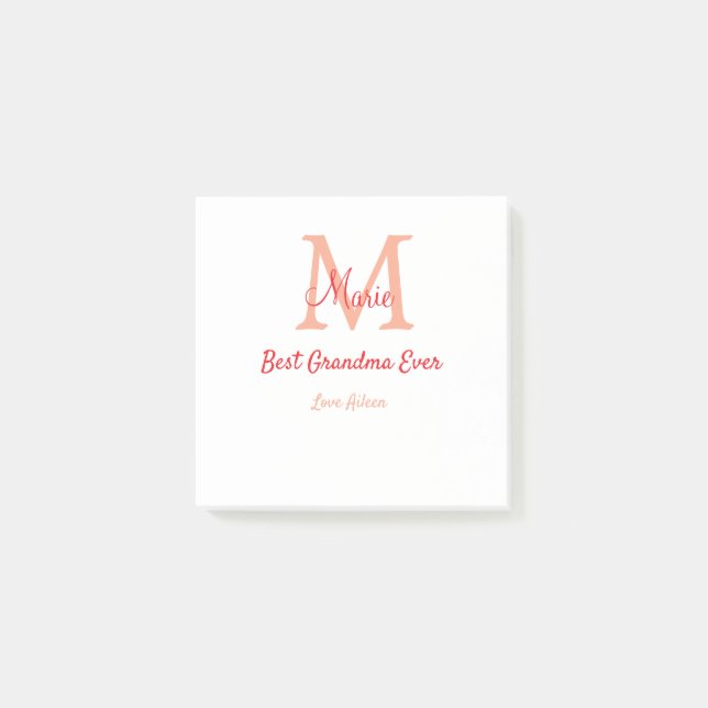 simple minimal best Grandma ever red monogram text Post-it Notes (Front)
