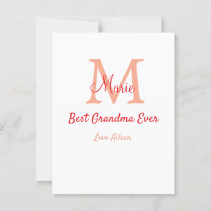 simple minimal best Grandma ever red monogram text Postcard