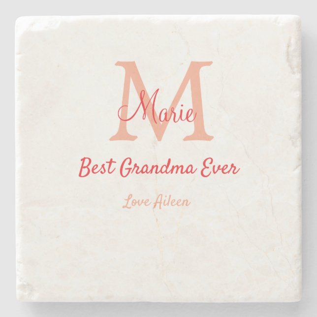 simple minimal best Grandma ever red monogram text Stone Coaster (Front)