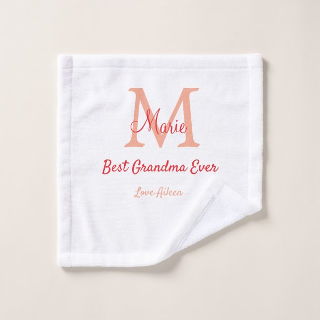 simple minimal best Grandma ever red monogram text Wash Cloth (Wash Cloth)