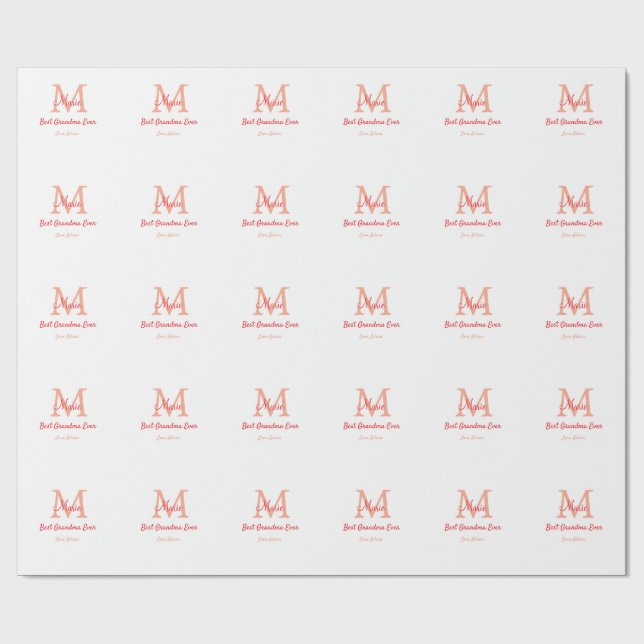 simple minimal best Grandma ever red monogram text Wrapping Paper (Flat)