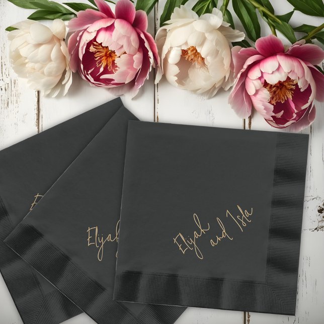 Simple Minimal Black and Gold  Foil Napkins (Creator Uploaded)
