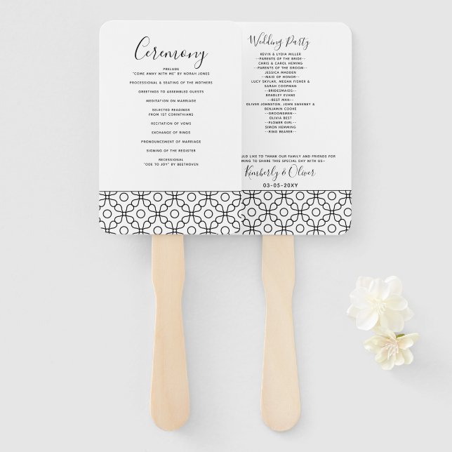 Simple Minimal Black and White Calligraphy Wedding Hand Fan (Front and Back)