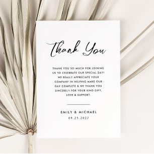 Simple Minimal Black and White Script Wedding Thank You Card