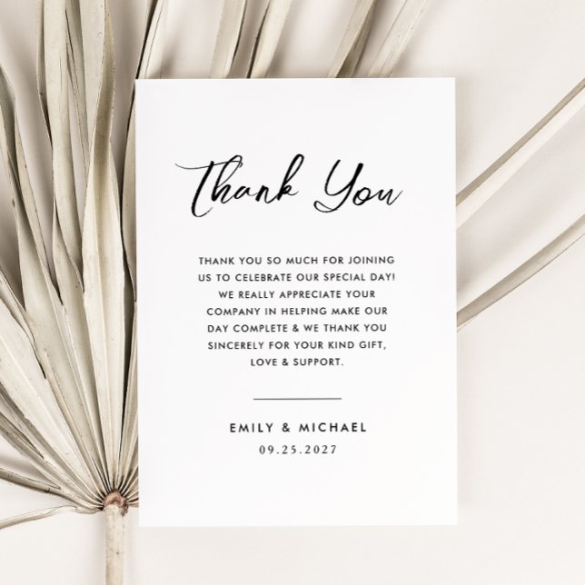 Simple Minimal Black and White Script Wedding  Thank You Card (Creator Uploaded)