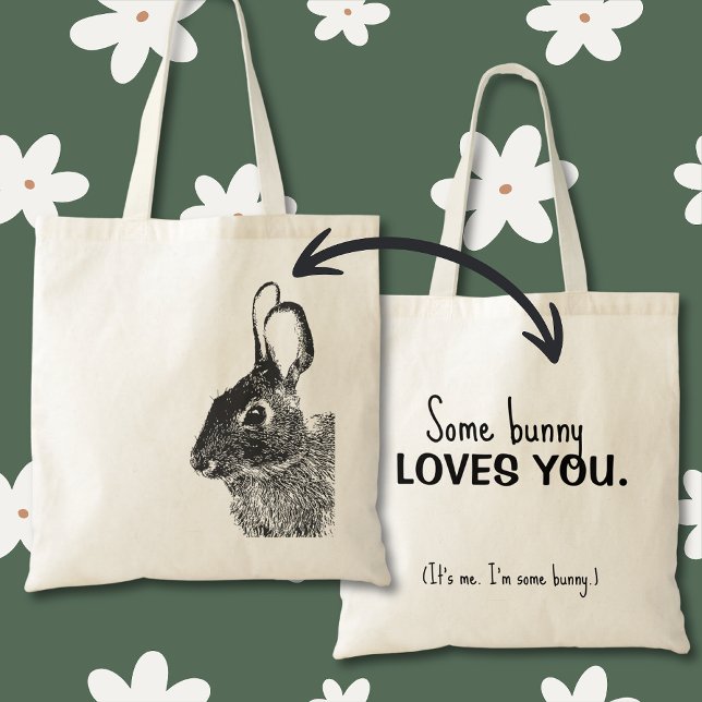 Simple Minimal Black Easter Bunny  Tote Bag (Stamped black rabbit "some bunny loves you" bunny bag is a great plastic-free alternative.)