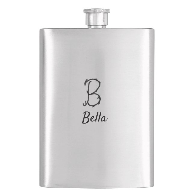 Simple minimal black monogram letter B add name  T Hip Flask (Front)