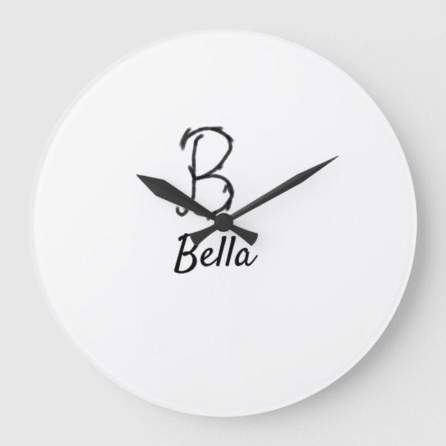 Simple minimal black monogram letter B add name  T Large Clock (Front)