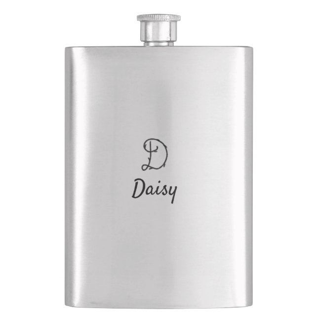 Simple minimal black monogram letter D add name  T Hip Flask (Front)
