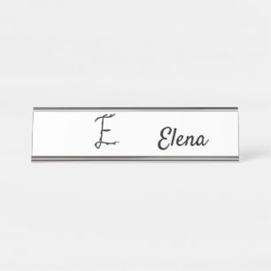 Simple minimal black monogram letter E add name Desk Name Plate