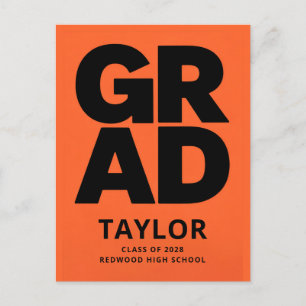 Simple Minimal Black Orange Graduation Thank You Postcard