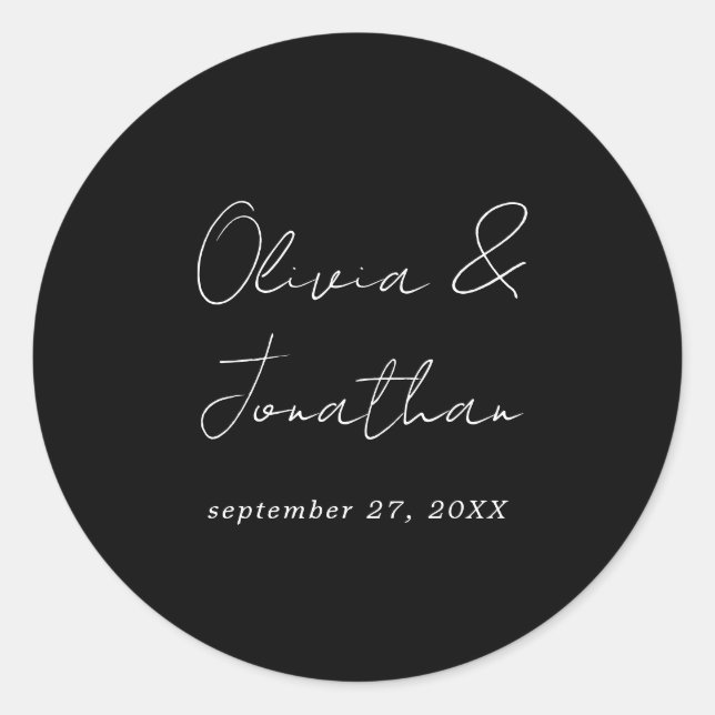 Simple Minimal Black Tie Script Wedding Classic Round Sticker (Front)