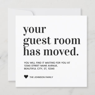 Simple Minimal Black Typography Guest Room Moving Announcement