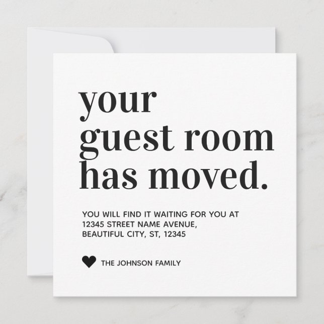 Simple Minimal Black Typography Guest Room Moving Announcement (Front)