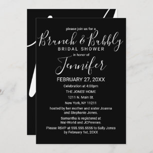 Simple Minimal Black White Brunch and Bubbly Invitation