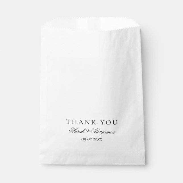 Simple Minimal Black & White Elegant Wedding Favour Bag (Front)