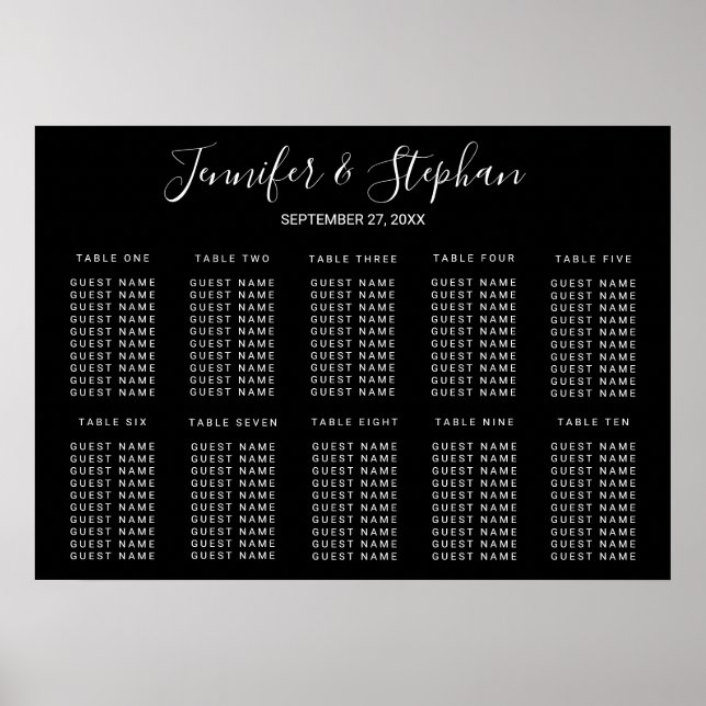 Simple Minimal Black White Seating Chart (Front)