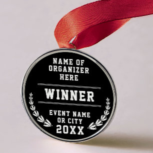 Simple Minimal Black White Sport Company Medal Metal Ornament