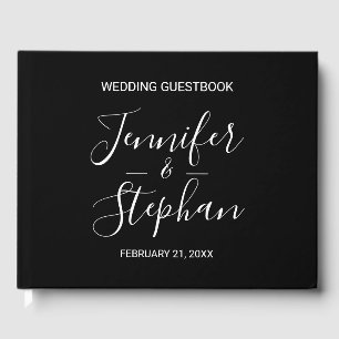 Simple Minimal Black White Typography Wedding Guest Book