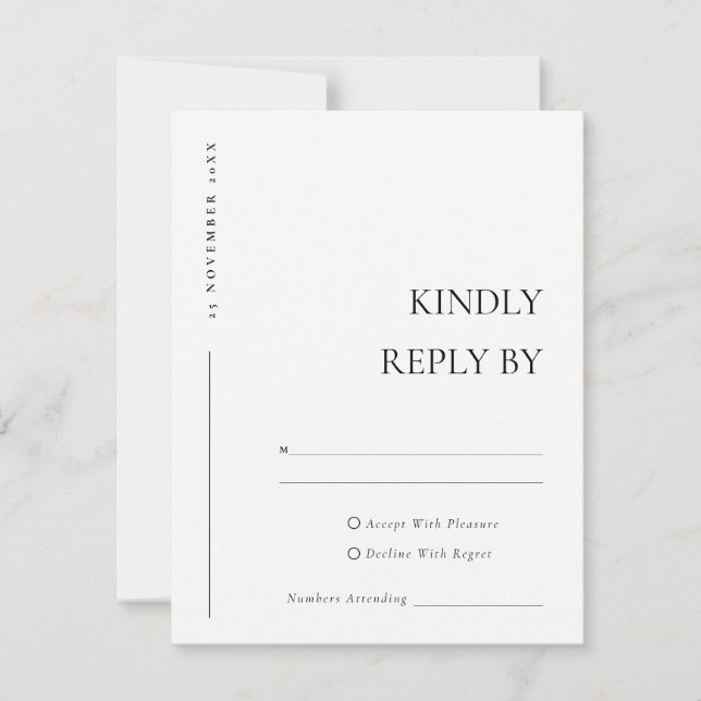 Simple Minimal Black White Typography Wedding  RSVP Card (Front)