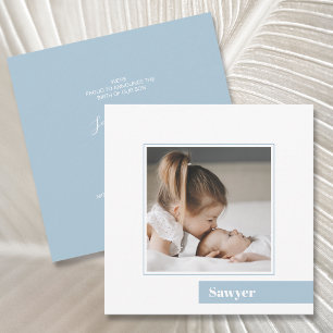 Simple Minimal Blue Baby Photo Birth Announcement