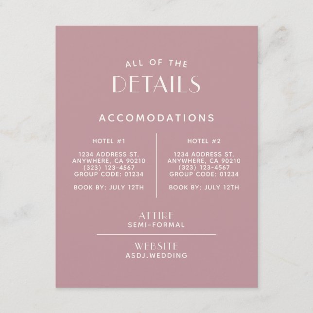 Simple Minimal Blush Ecru Wedding Detail Enclosure Card (Front)