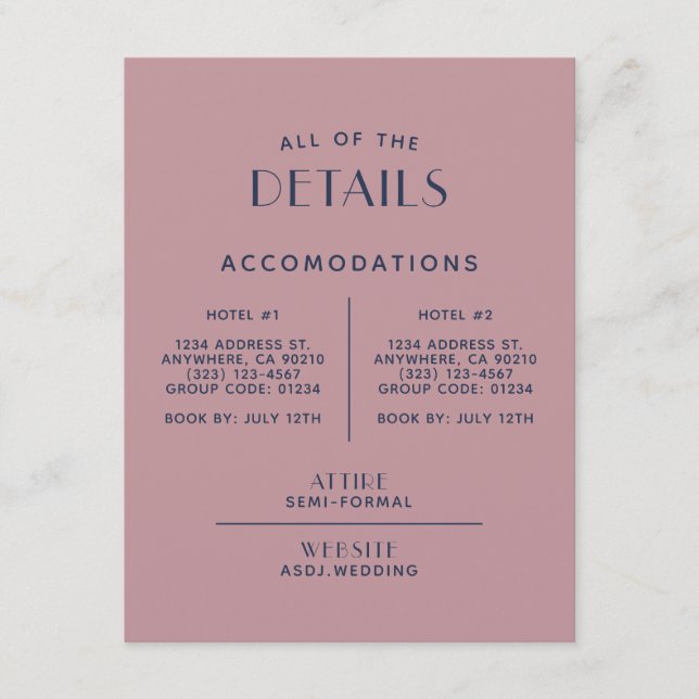 Simple Minimal Blush Navy Wedding Detail Enclosure (Front)