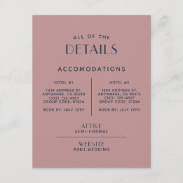 Simple Minimal Blush Navy Wedding Detail Enclosure Card