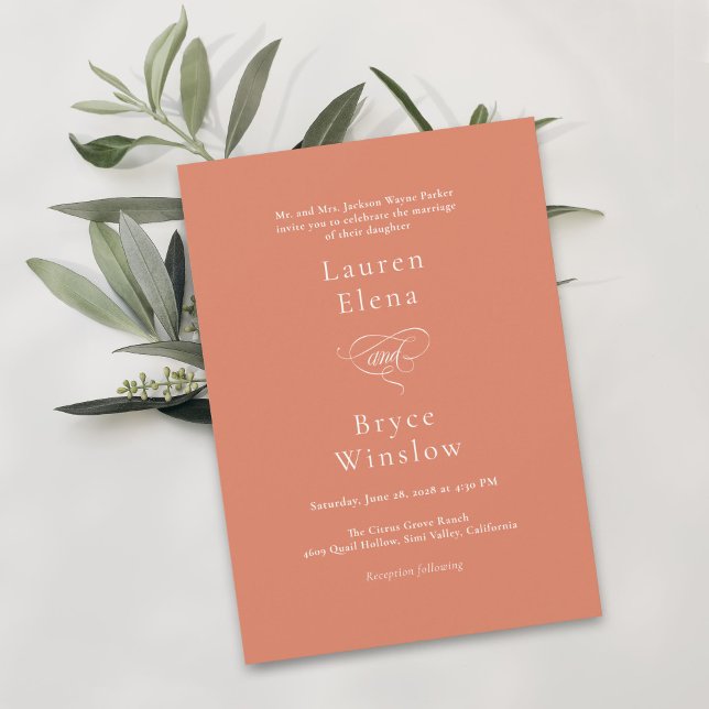 Simple Minimal Bold Orange Citrus Grove Wedding Invitation (Creator Uploaded)