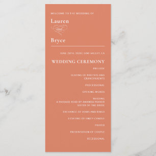 Simple Minimal Bold Orange Citrus Wedding Program