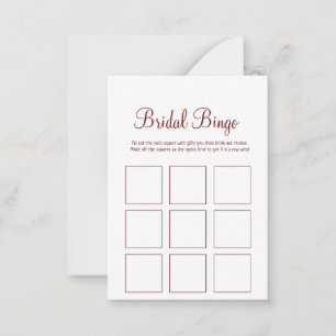 simple minimal bridal bingo bridal shower game card