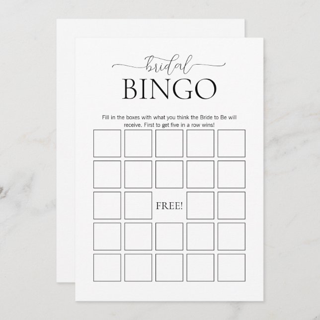 Simple Minimal Bridal Bingo Bridal Shower Game Invitation (Front/Back)