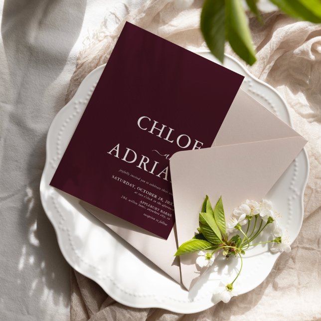 Simple Minimal Burgundy Wedding Invitation (Creator Uploaded)