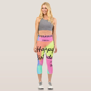 simple minimal calligraphy happy birthday custom a capri leggings