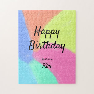 simple minimal calligraphy happy birthday custom a jigsaw puzzle