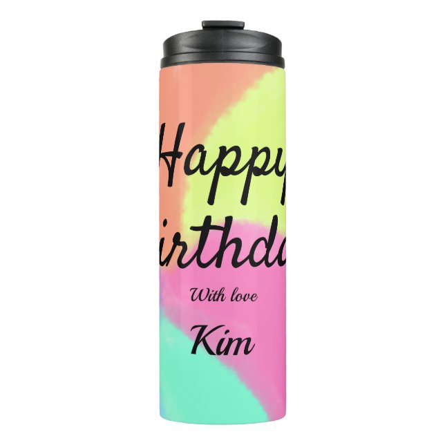 simple minimal calligraphy happy birthday custom a thermal tumbler (Front)