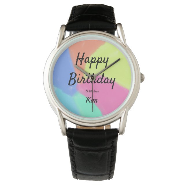 simple minimal calligraphy happy birthday custom a watch (Front)