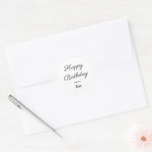 simple minimal calligraphy happy birthday custom classic round sticker