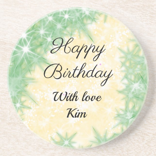 simple minimal calligraphy happy birthday custom   coaster (Front)