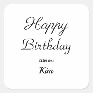 simple minimal calligraphy happy birthday custom square sticker